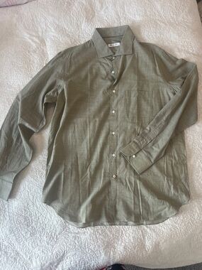 Loro Piana Olive Green Casual Button-Down Shirt